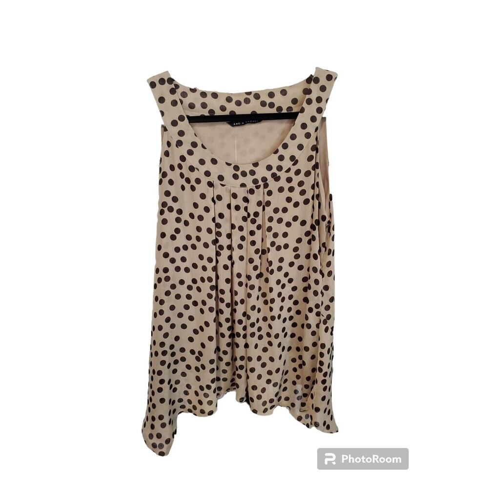 Zac and Rachel, Sleeveless Beige And Black Polkadot Cold Shoulder Top Size L
